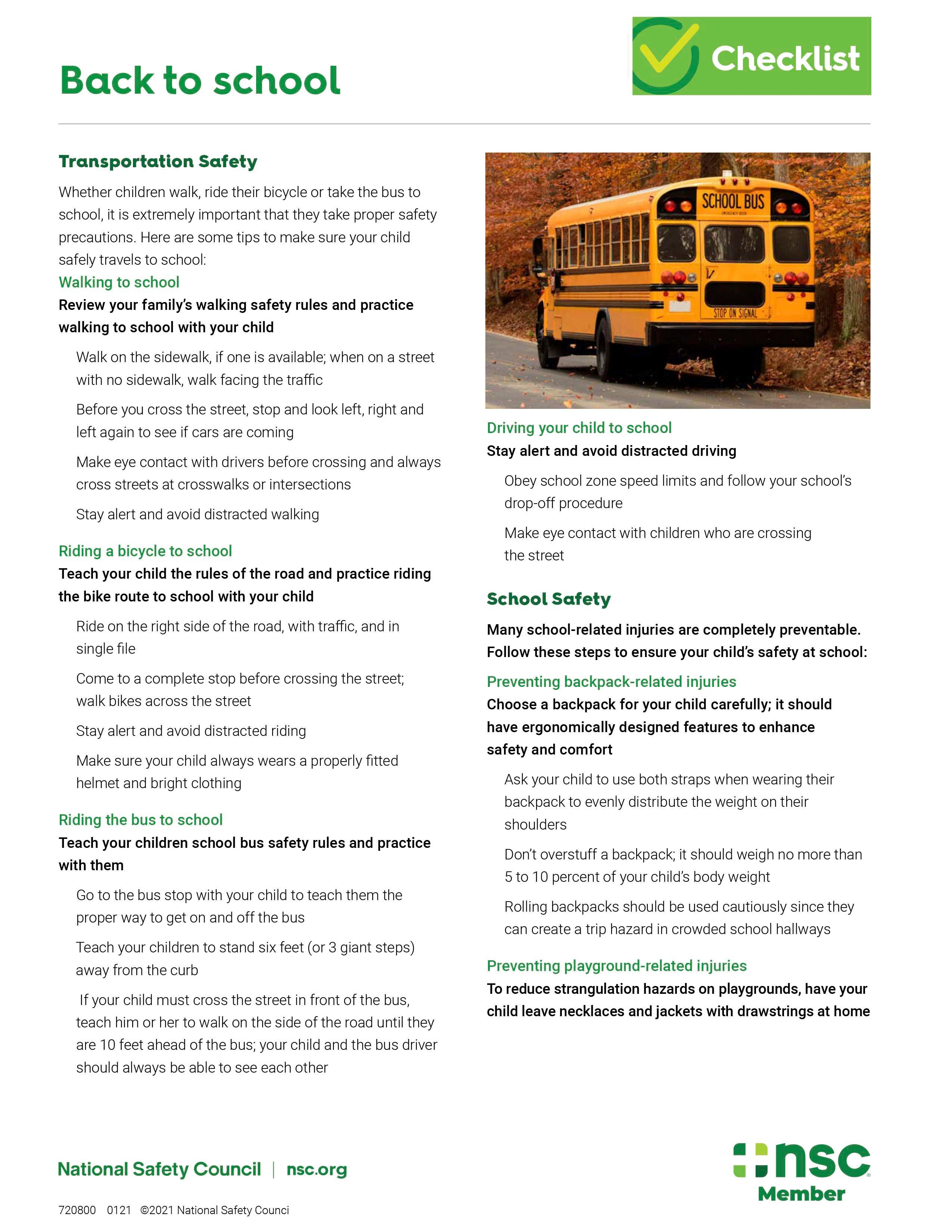 School Safety Sheet